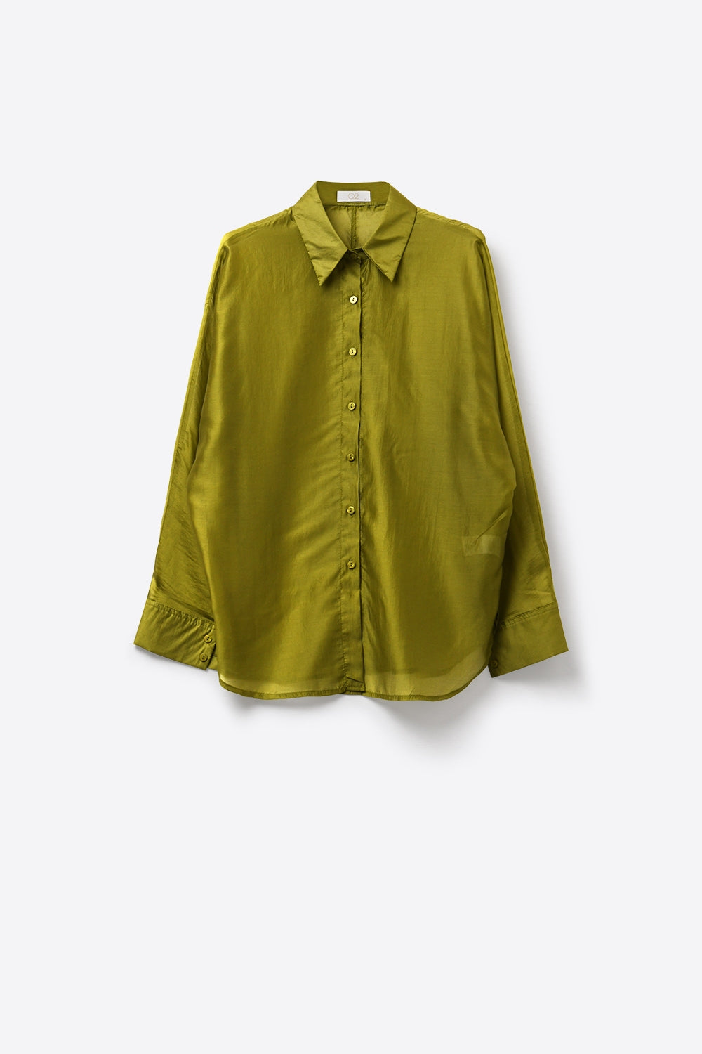 shiny satin Shirt with Relaxed Fit in olive color - Shirts