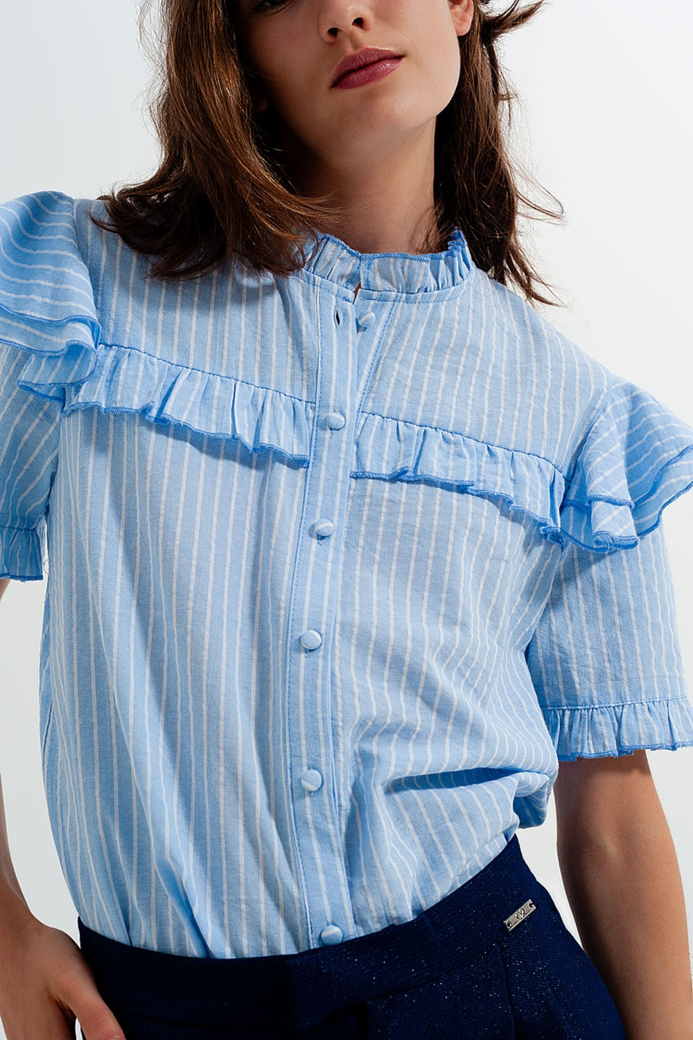 Shirt with frill detail in blue - Shirts