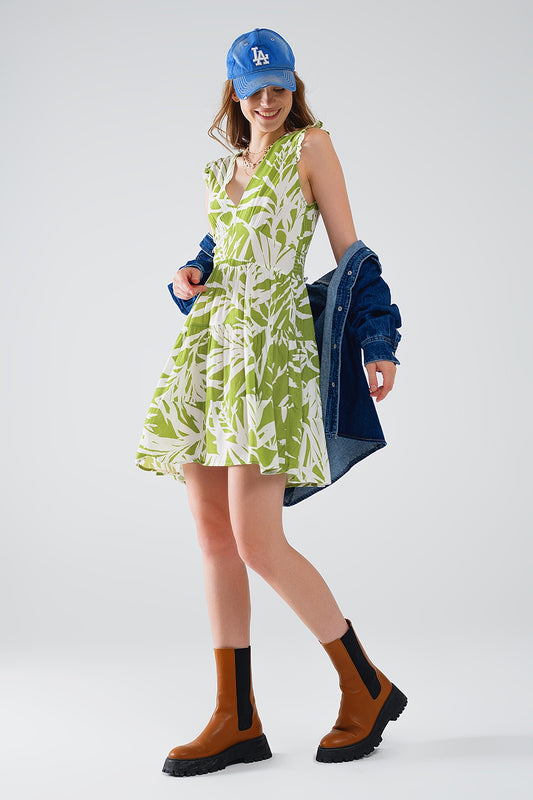 short green dress with tropical palm print - Dresses