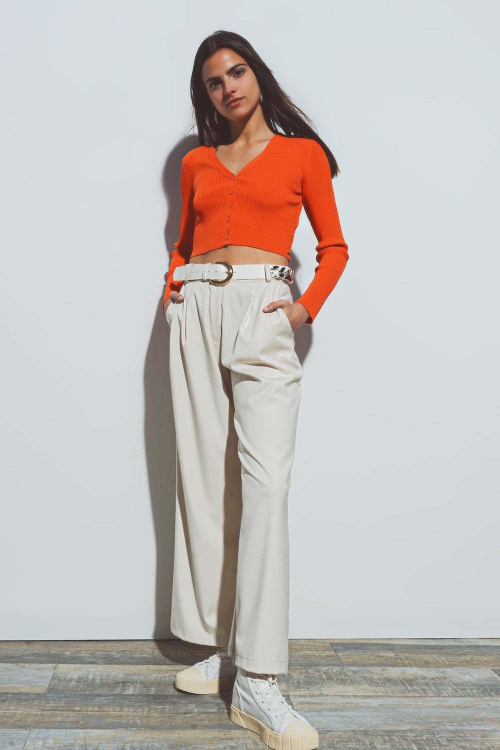 short ribbed cardigan in orange - Cardigans