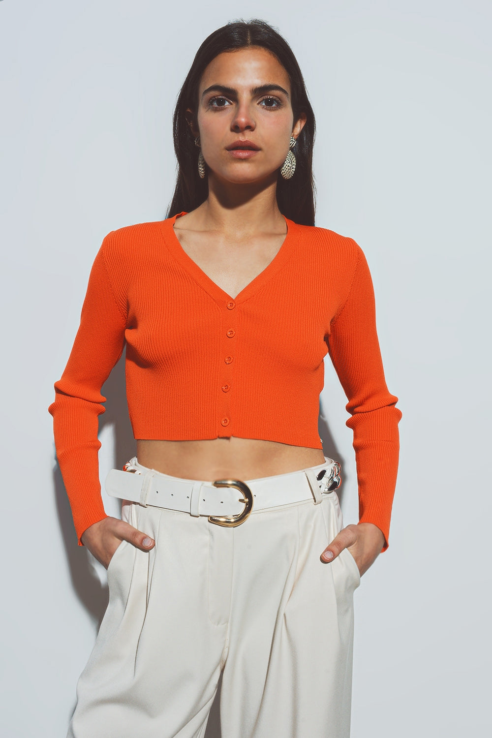 short ribbed cardigan in orange - Cardigans