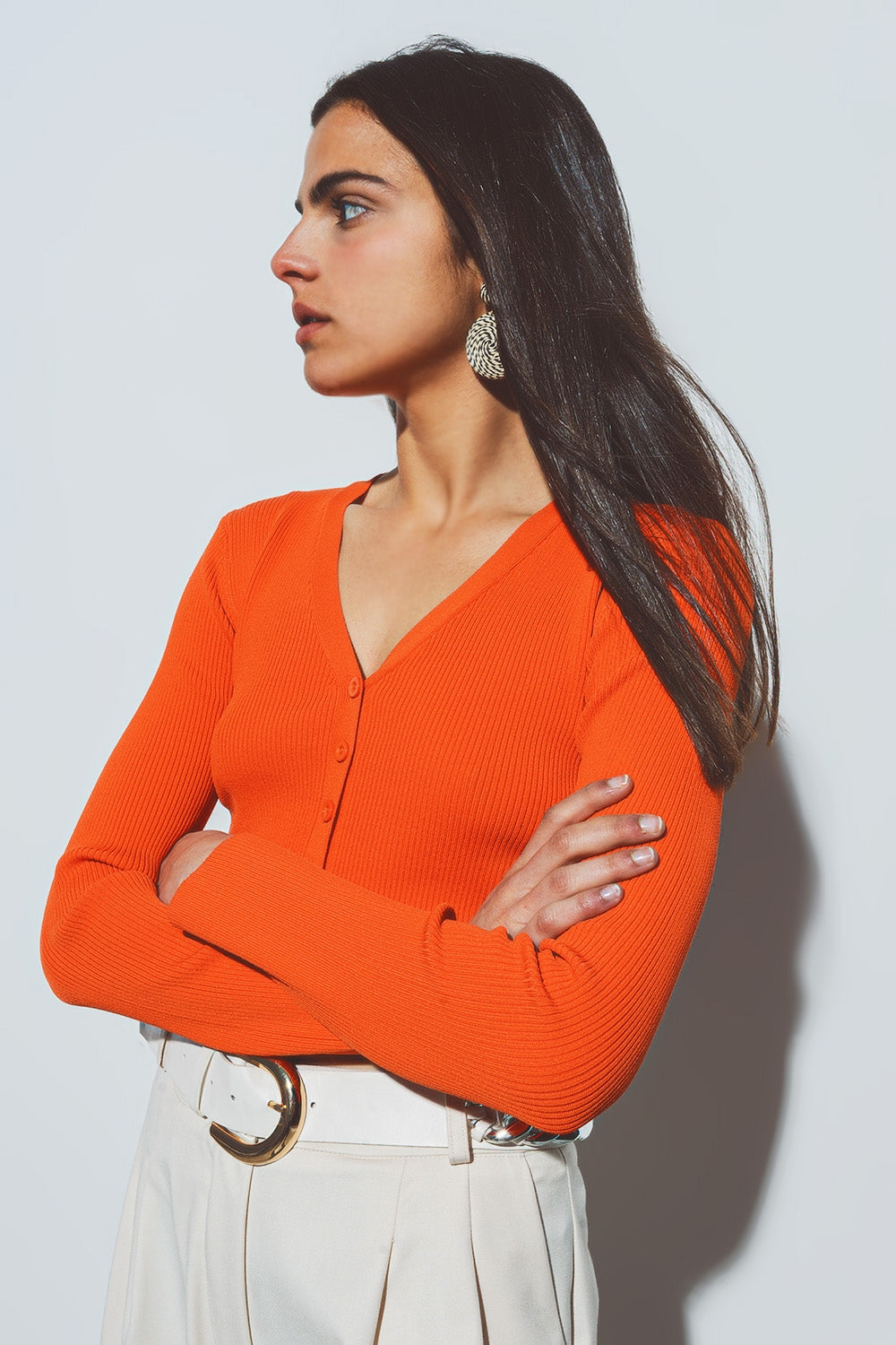 short ribbed cardigan in orange - Cardigans