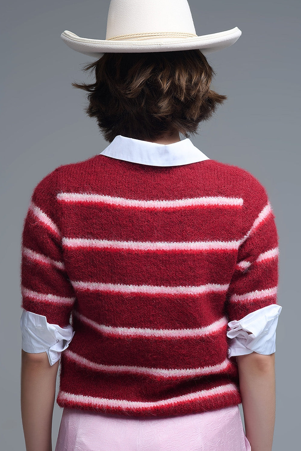 Short Sleeve Embroidered Love Sweater in Burgundy - Sweaters