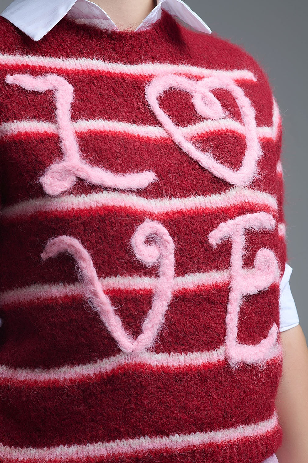 Short Sleeve Embroidered Love Sweater in Burgundy - Sweaters