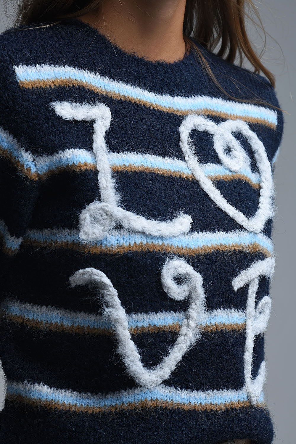 Short Sleeve Embroidered Love Sweater in navy - Sweaters