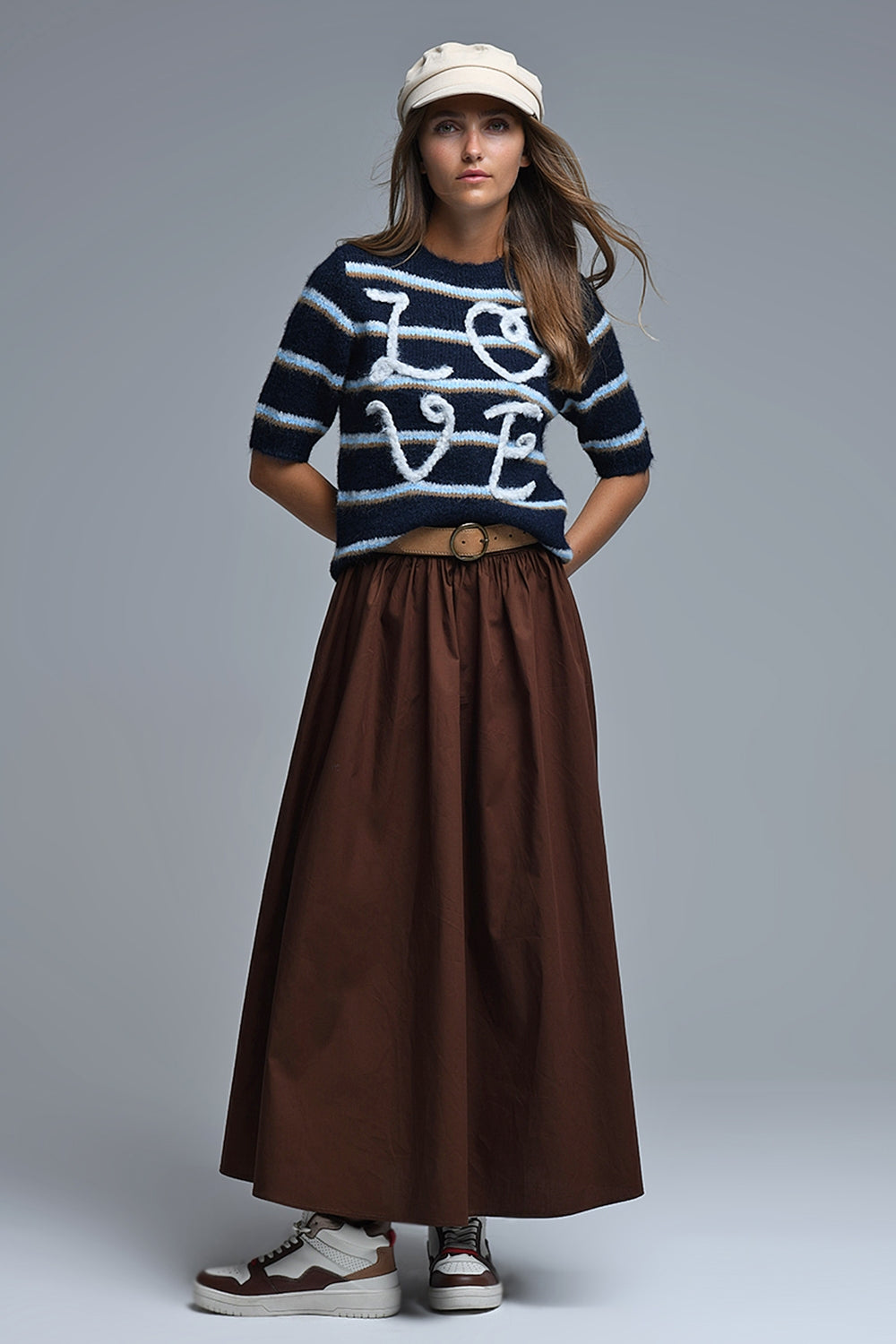 Short Sleeve Embroidered Love Sweater in navy - Sweaters