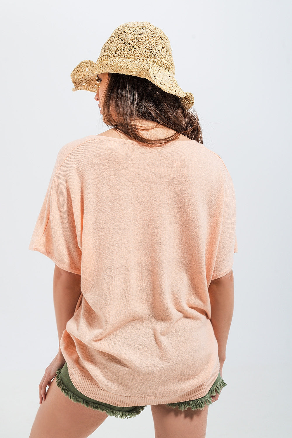 Short sleeve jumper in v neck in pink - Jumpers