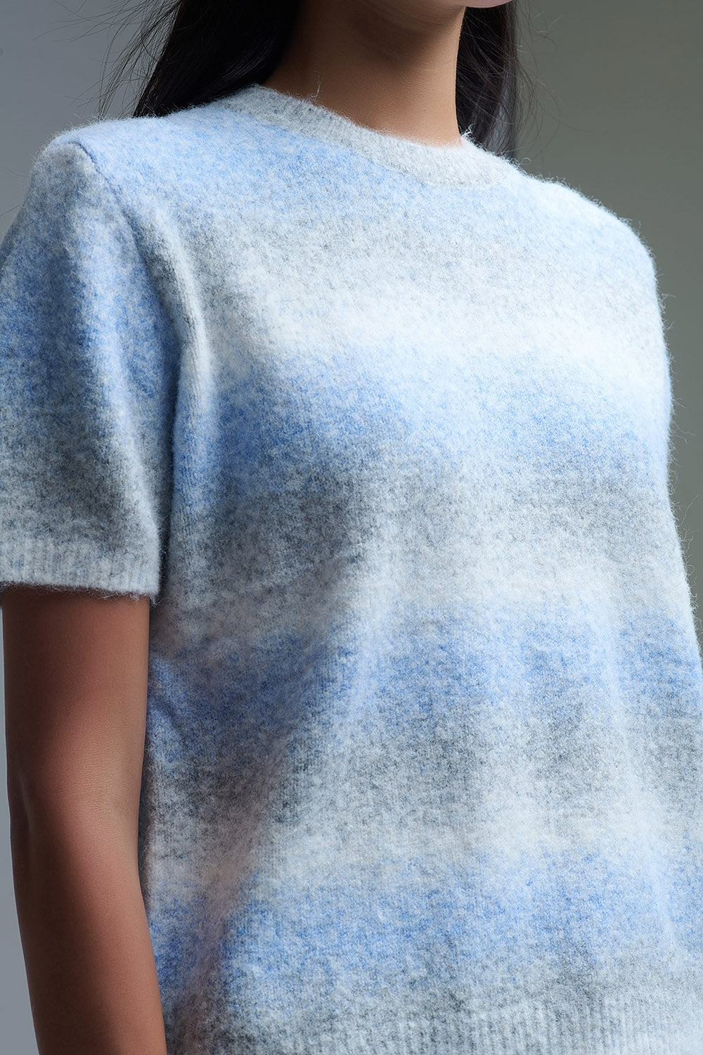 Short Sleeve Ombré Striped Sweater in Blue - Sweaters
