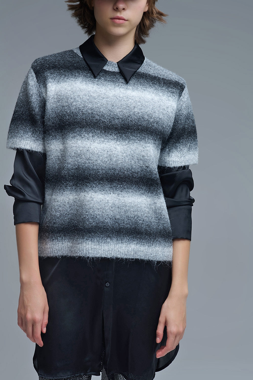 Short Sleeve Ombré Striped Sweater in Grey - Sweaters