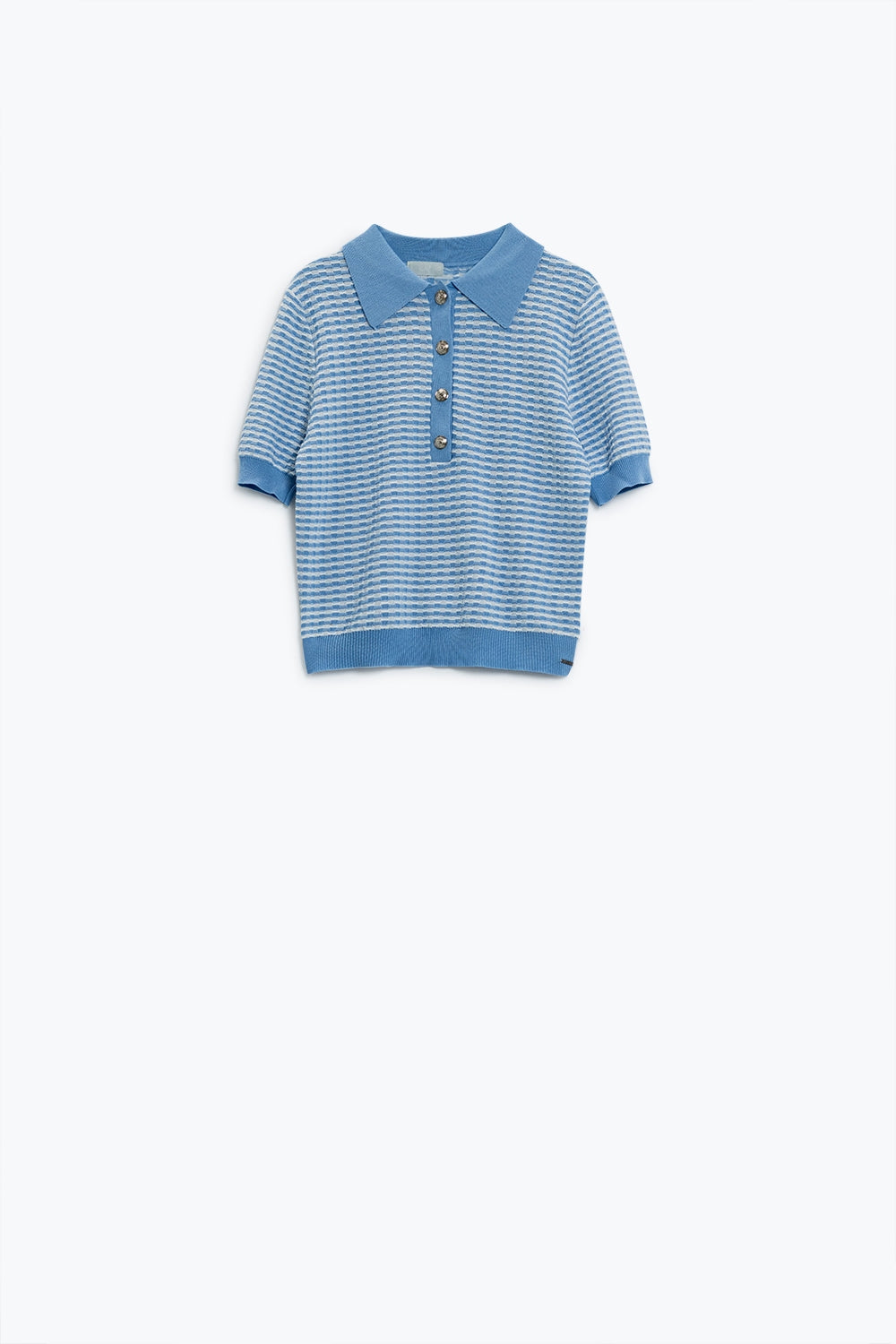 Short Sleeve Polo In Blue With White Stripes - Polos