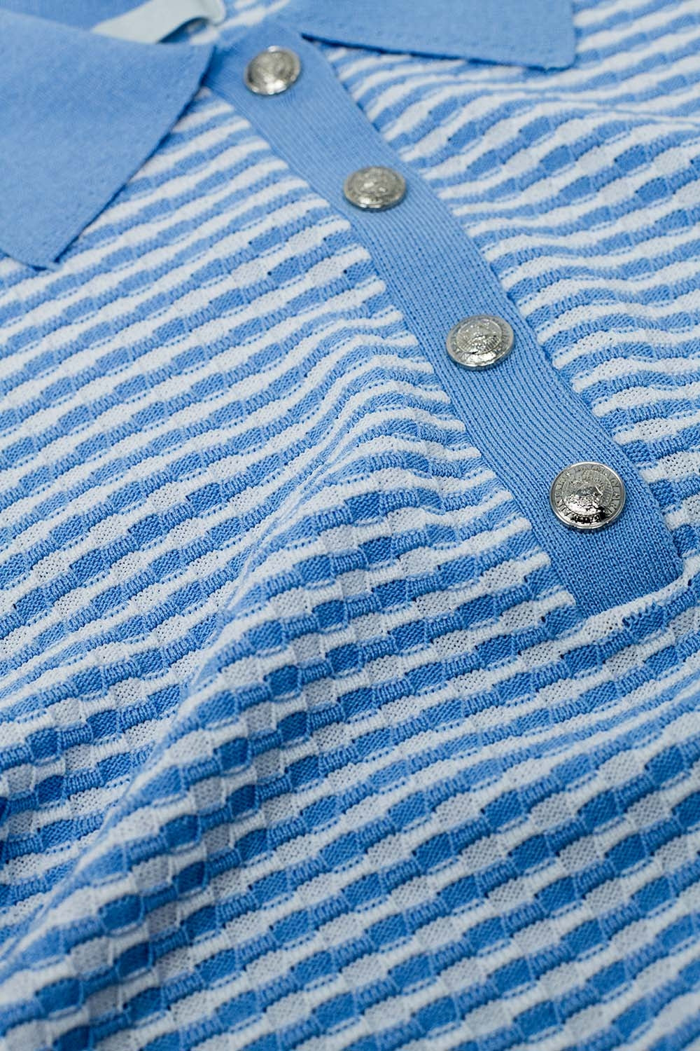 Short Sleeve Polo In Blue With White Stripes - Polos