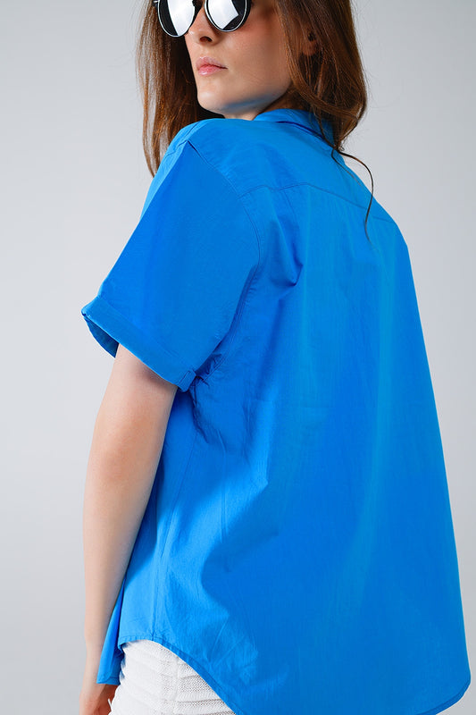 Short Sleeve Relaxed Button Up Shirt in Blue - Shirts