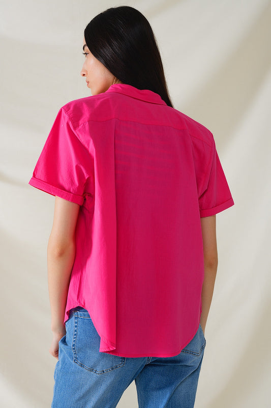 Short Sleeve Relaxed Button Up Shirt in Fuchsia - Shirts