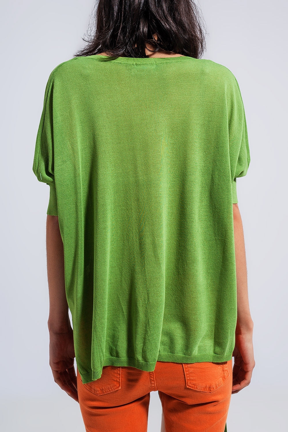 Short sleeve sweater in v neck in green - T-shirts
