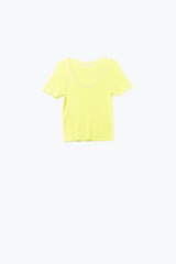Short Sleeve sweater In yellow With Silver Seam at Round Neck