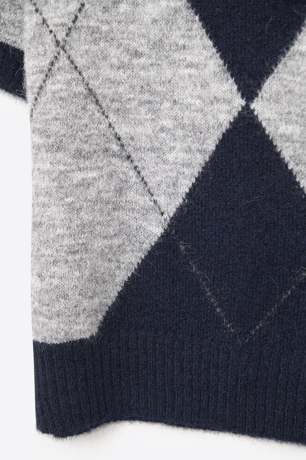 short-sleeved sweater with diamond print in navy and grey - Sweaters
