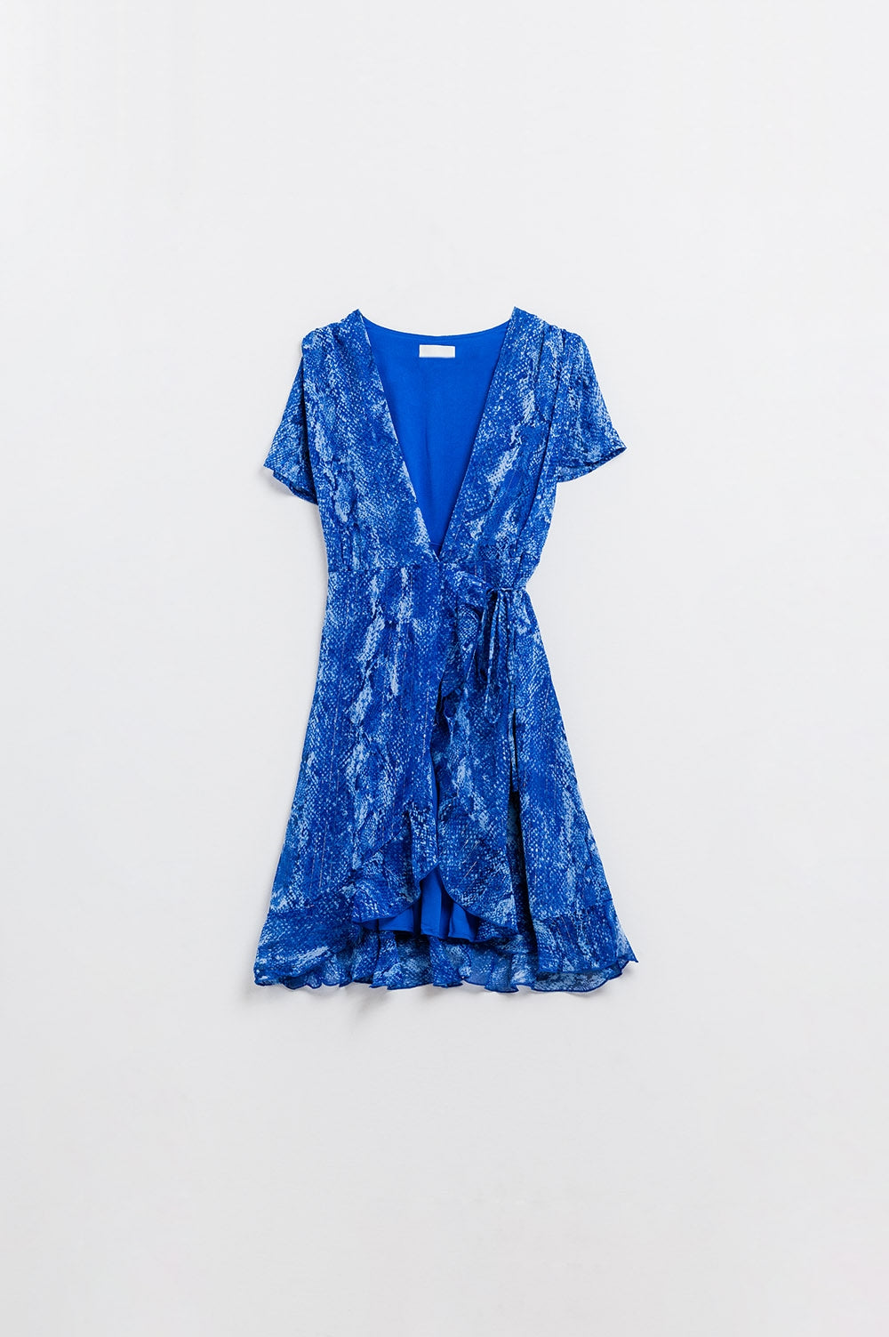 Short Wrap Dress in blue animal printed and Gold lurex - Dresses