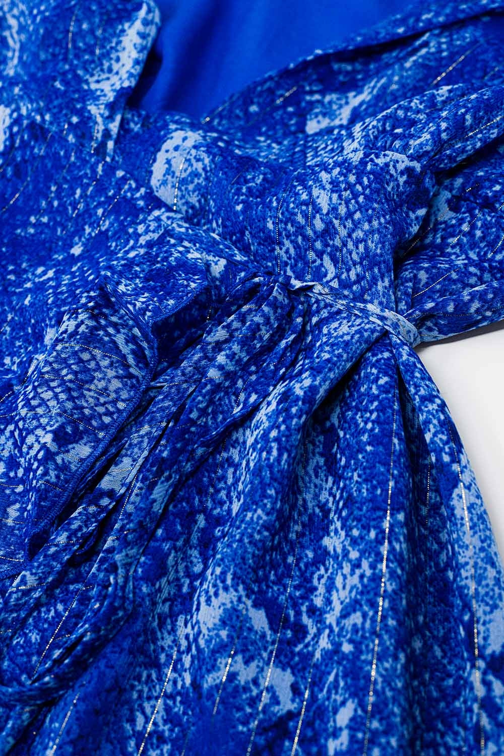 Short Wrap Dress in blue animal printed and Gold lurex - Dresses