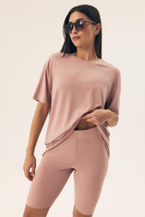 Shorts Ribbed Pyjama Set in Soft Pink