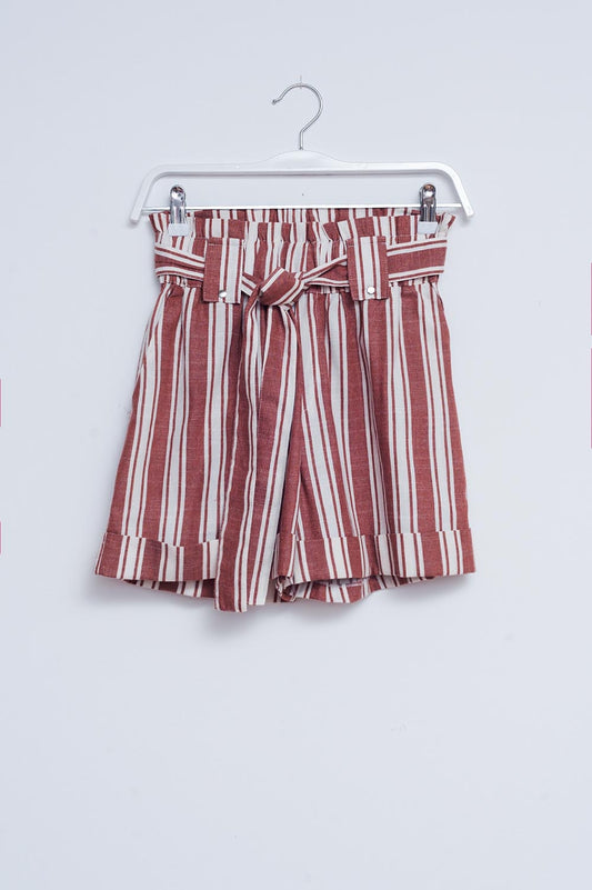 Shorts with paperbag waist in orange - Trousers