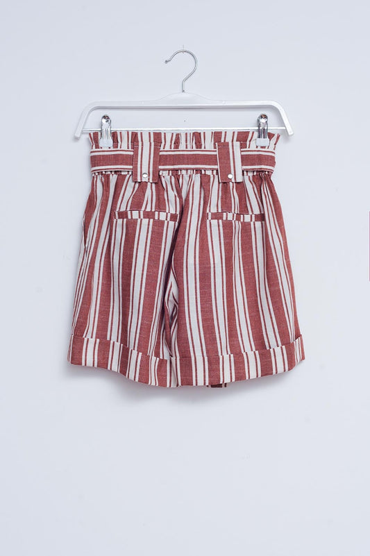 Shorts with paperbag waist in orange - Trousers