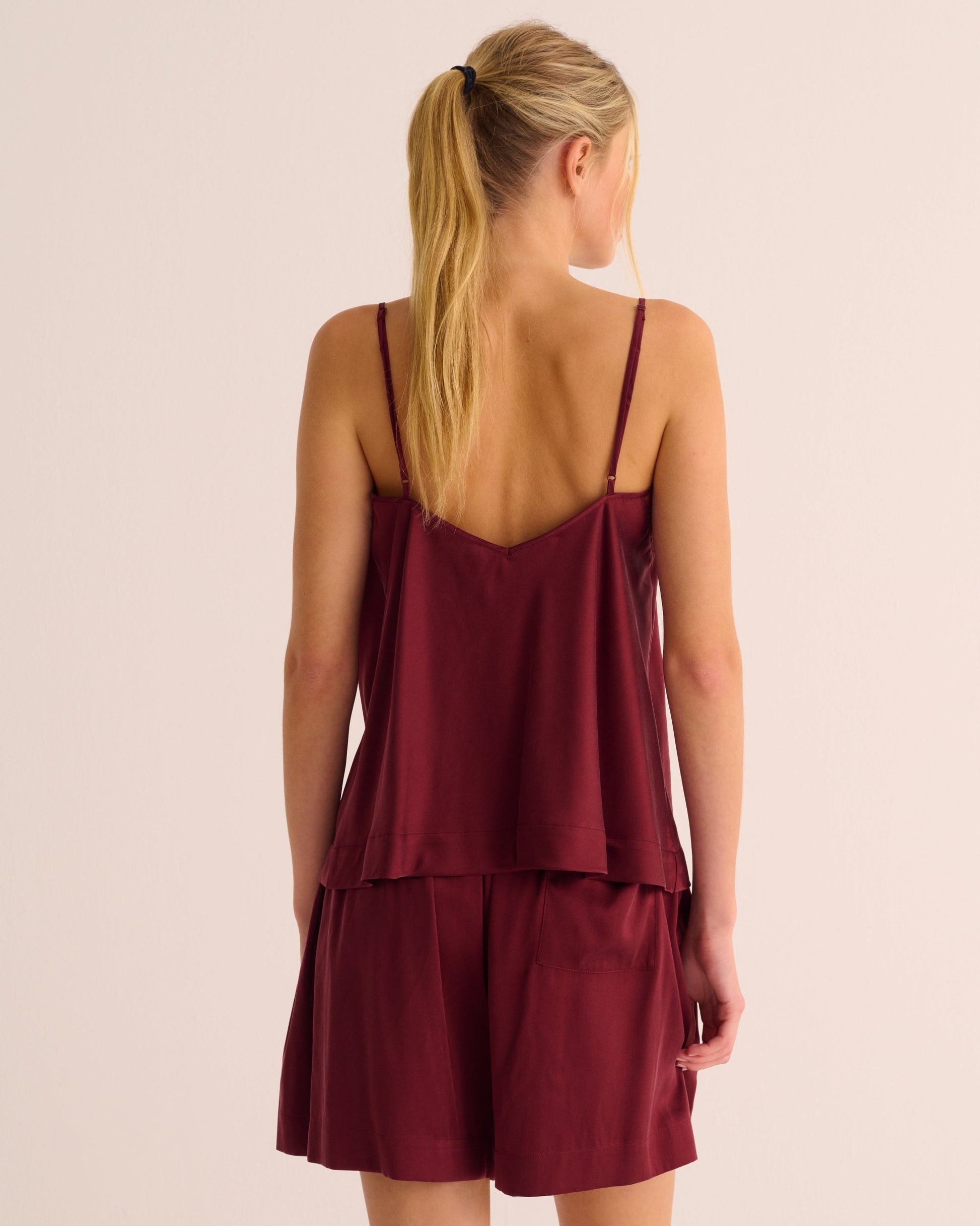 Merlot Washable Organic Stretch Silk Camisole and Shorts Set - Loungewear