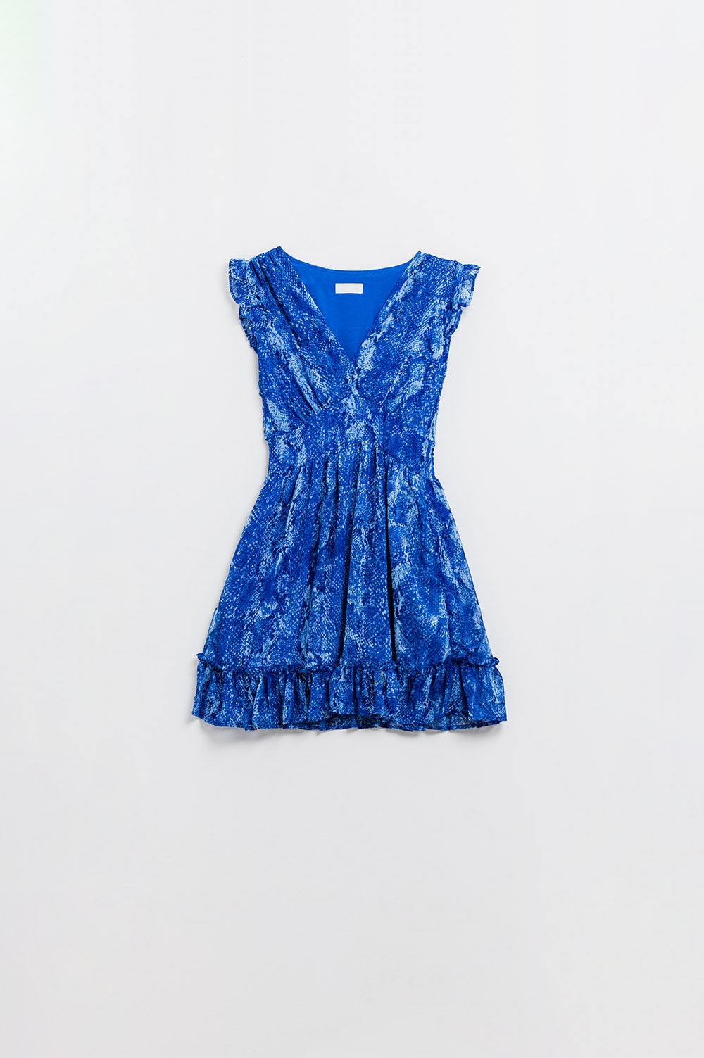 Skater Dress With Cinched Waist in Snake Blue Print With Gold Lurex Thread - Dresses