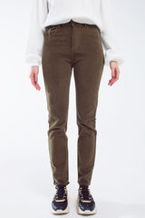 skinny cord pants in olive green