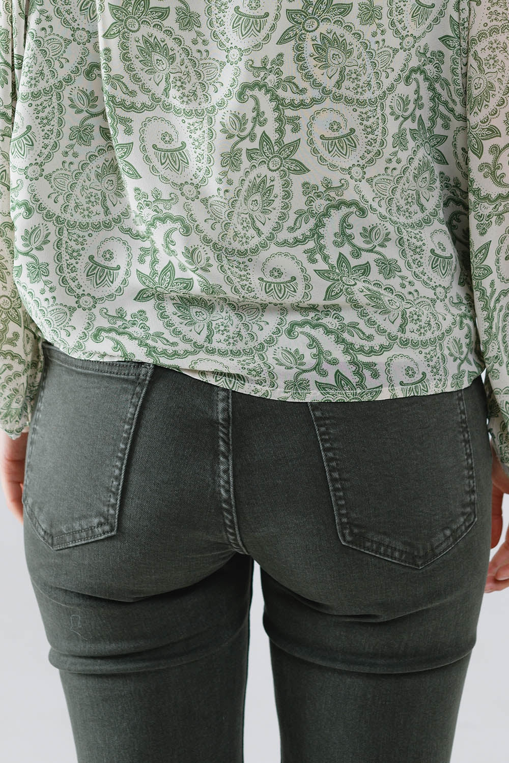 Skinny Flared Jeans With Double Button Detail in Khaki - Jeans