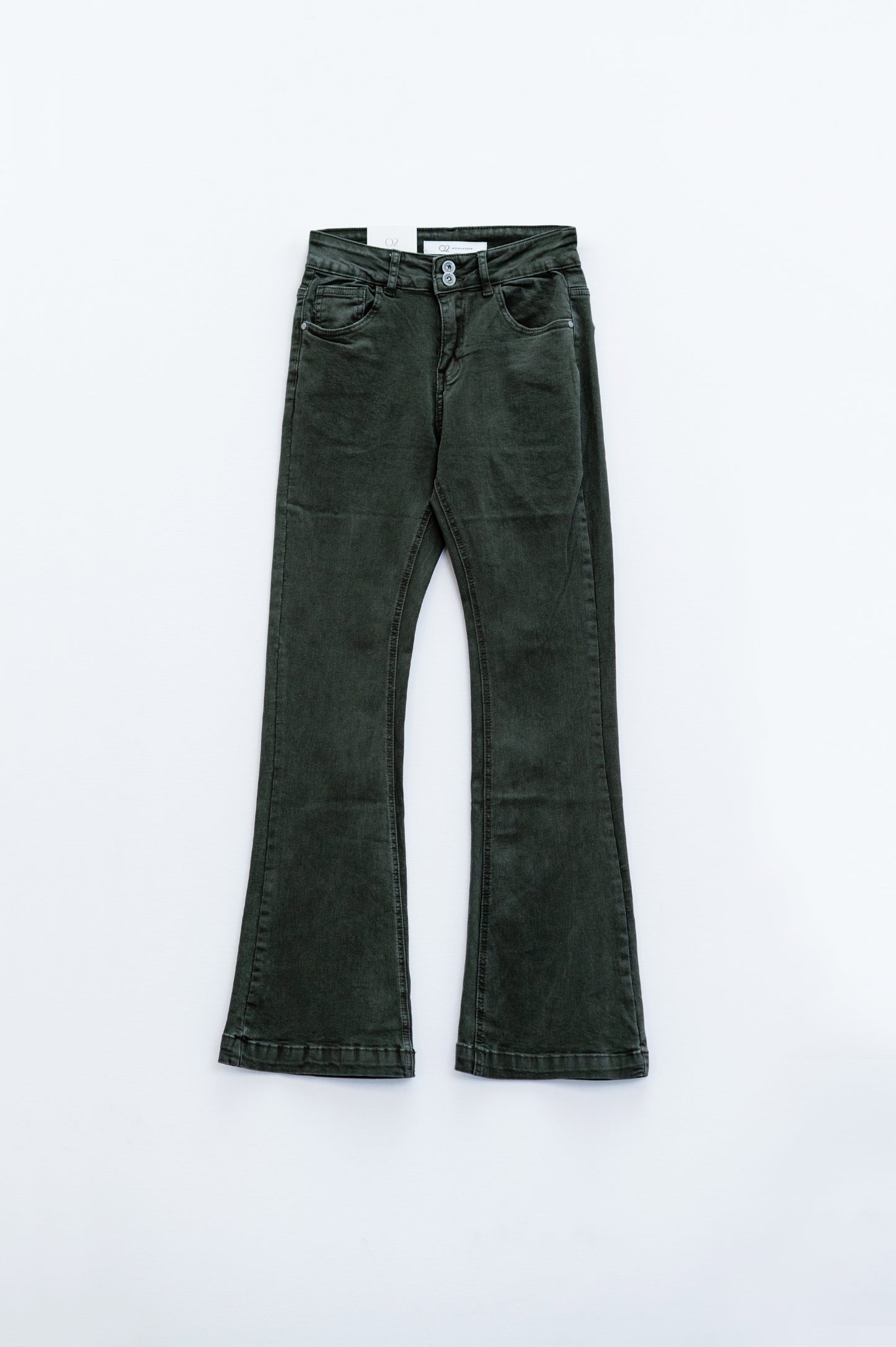 Skinny Flared Jeans With Double Button Detail in Khaki - Jeans