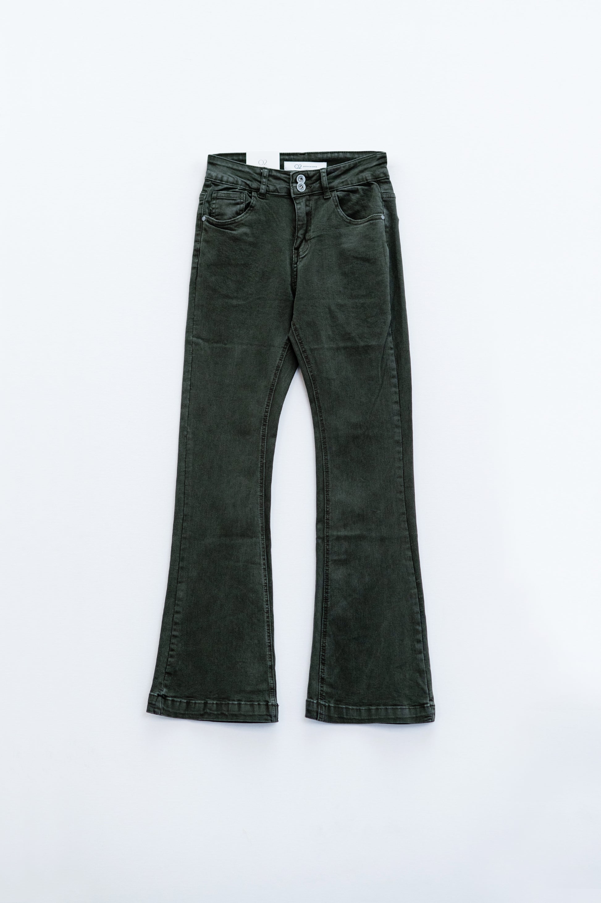 Skinny Flared Jeans With Double Button Detail in Khaki - Jeans