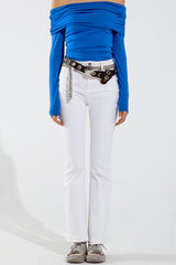 Jean skinny évasé avec détail à double bouton en blanc