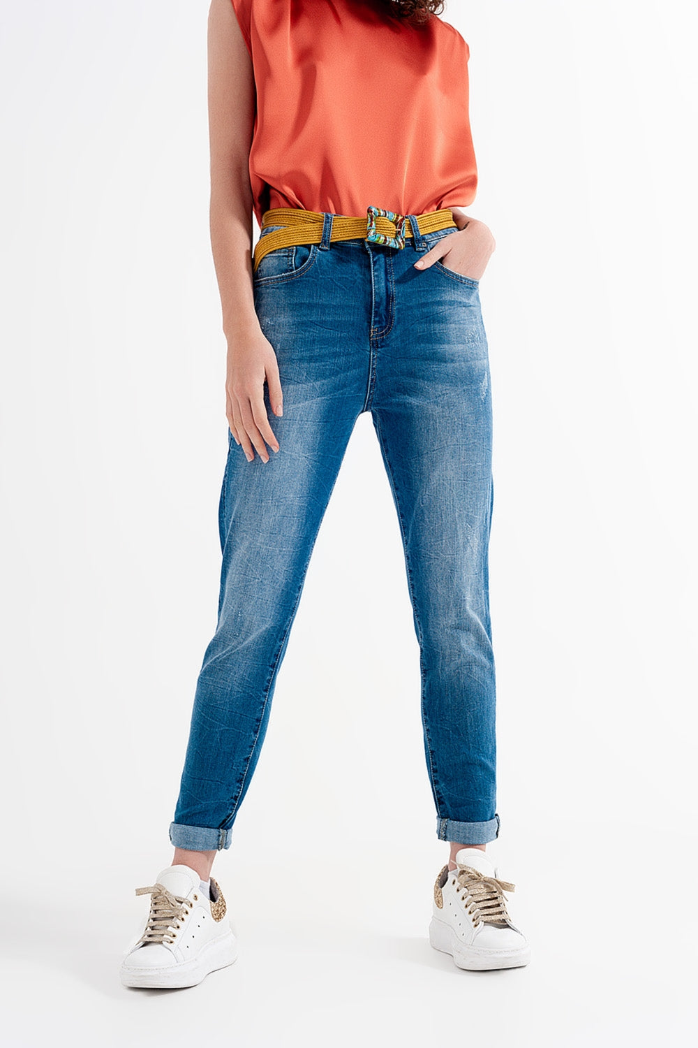 Skinny jeans in wash blue with abrasions - Jeans