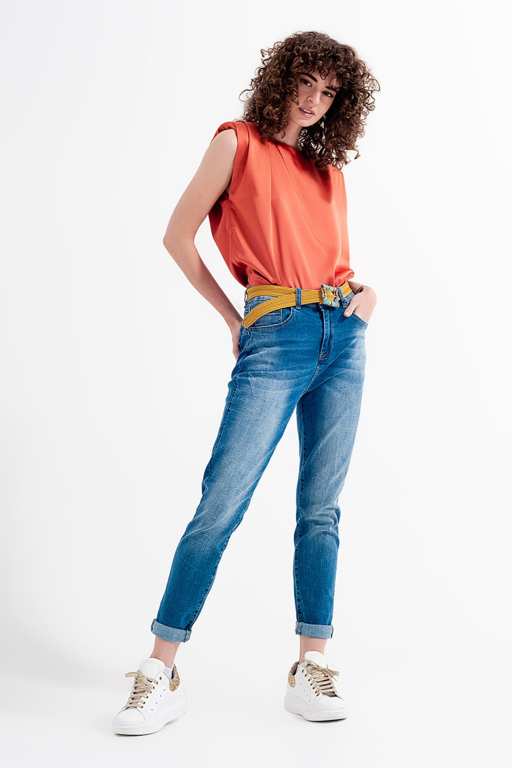Skinny jeans in wash blue with abrasions - Jeans