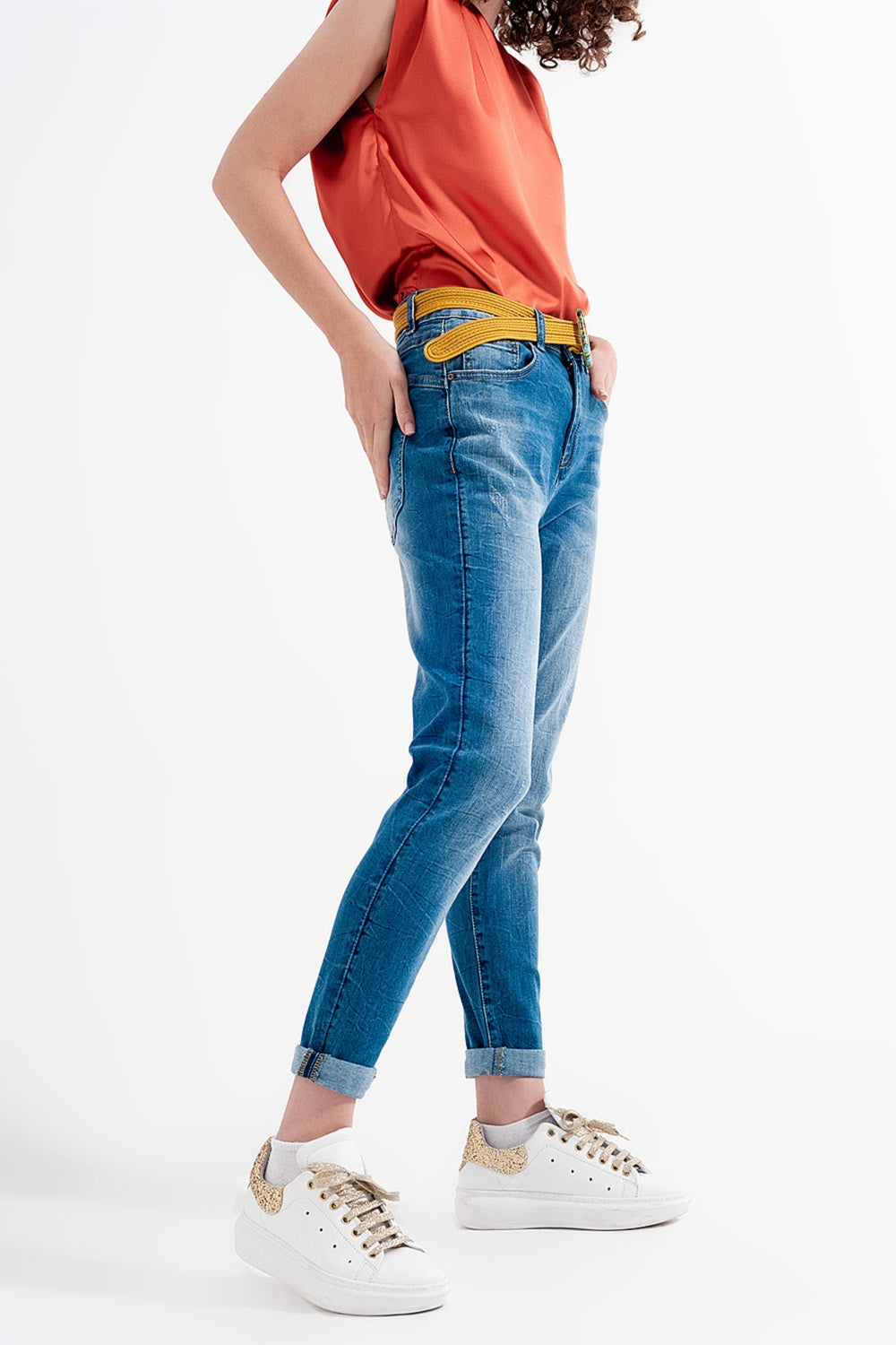Skinny jeans in wash blue with abrasions - Jeans