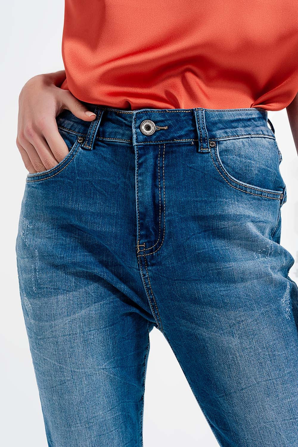 Skinny jeans in wash blue with abrasions - Jeans