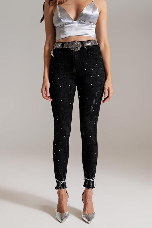 Skinny Jeans With Embellished Details in Black Wash - Jeans