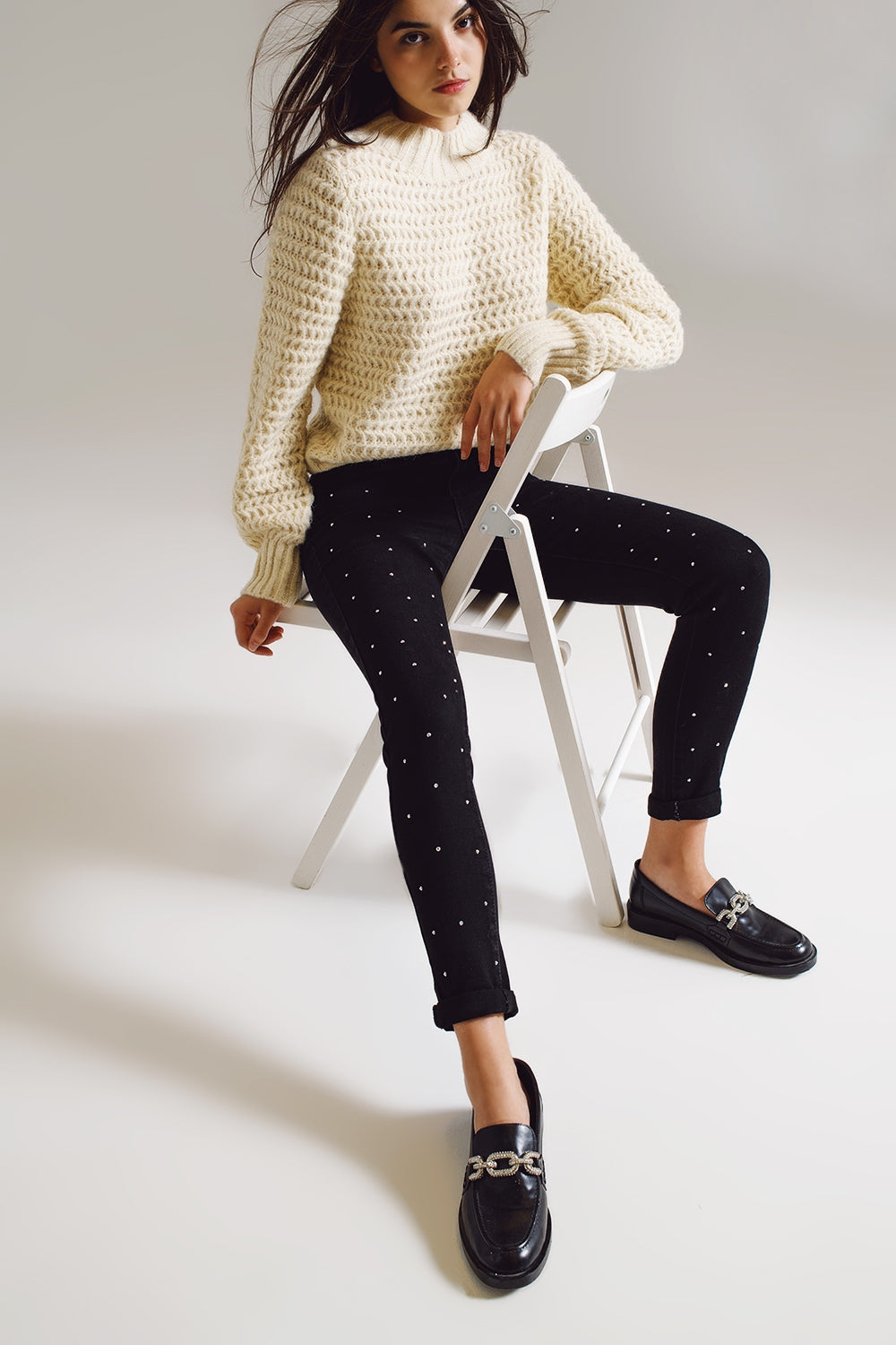 Skinny Jeans With Embellished Strass All Over In Black - Jeans