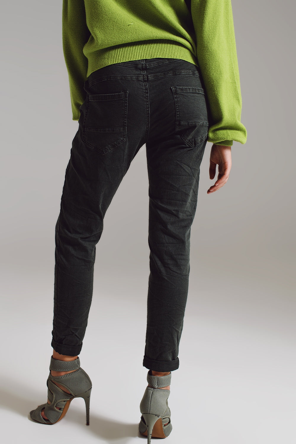 Skinny jeans with visible buttons in military green - Jeans