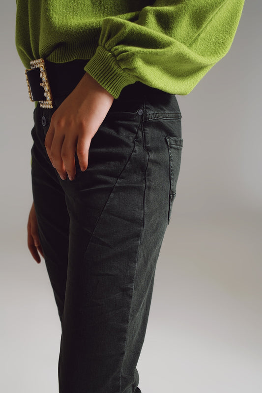 Skinny jeans with visible buttons in military green - Jeans