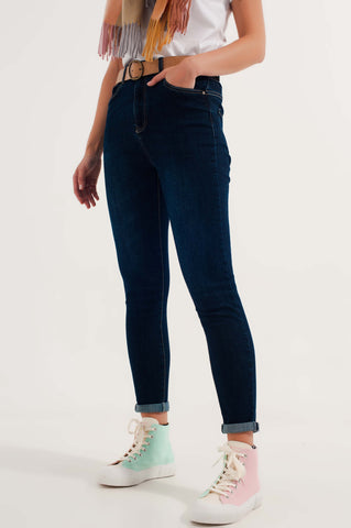 Skinny stretch jeans in mid wash blue