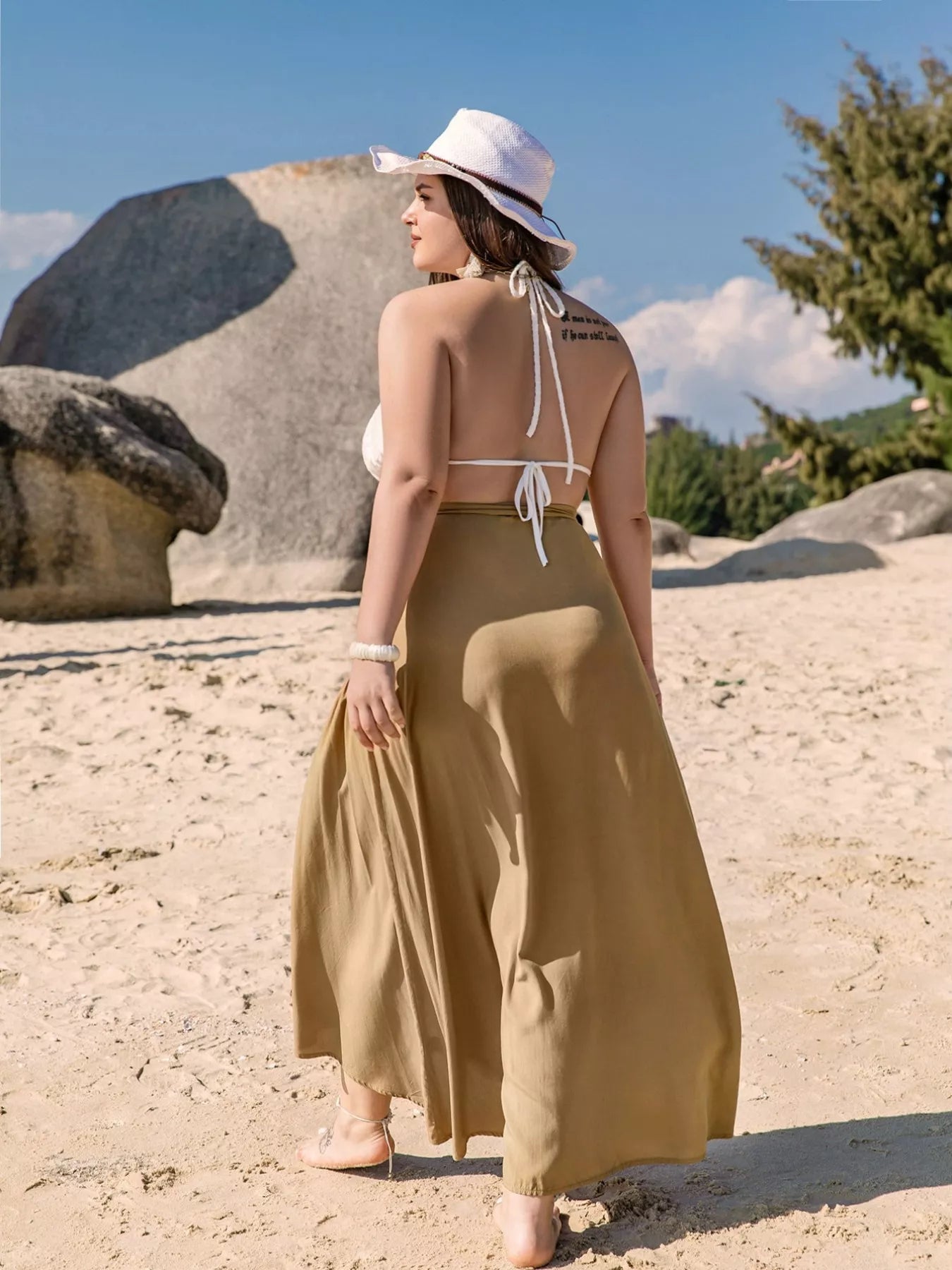 Plus Size High-Low Skirt with Tie Detail - Skirts