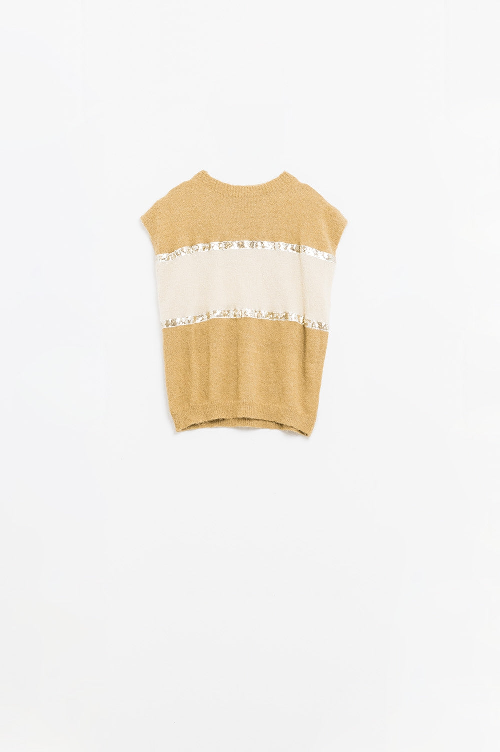 Sleeveless beige sweater with sequin detail - Tops