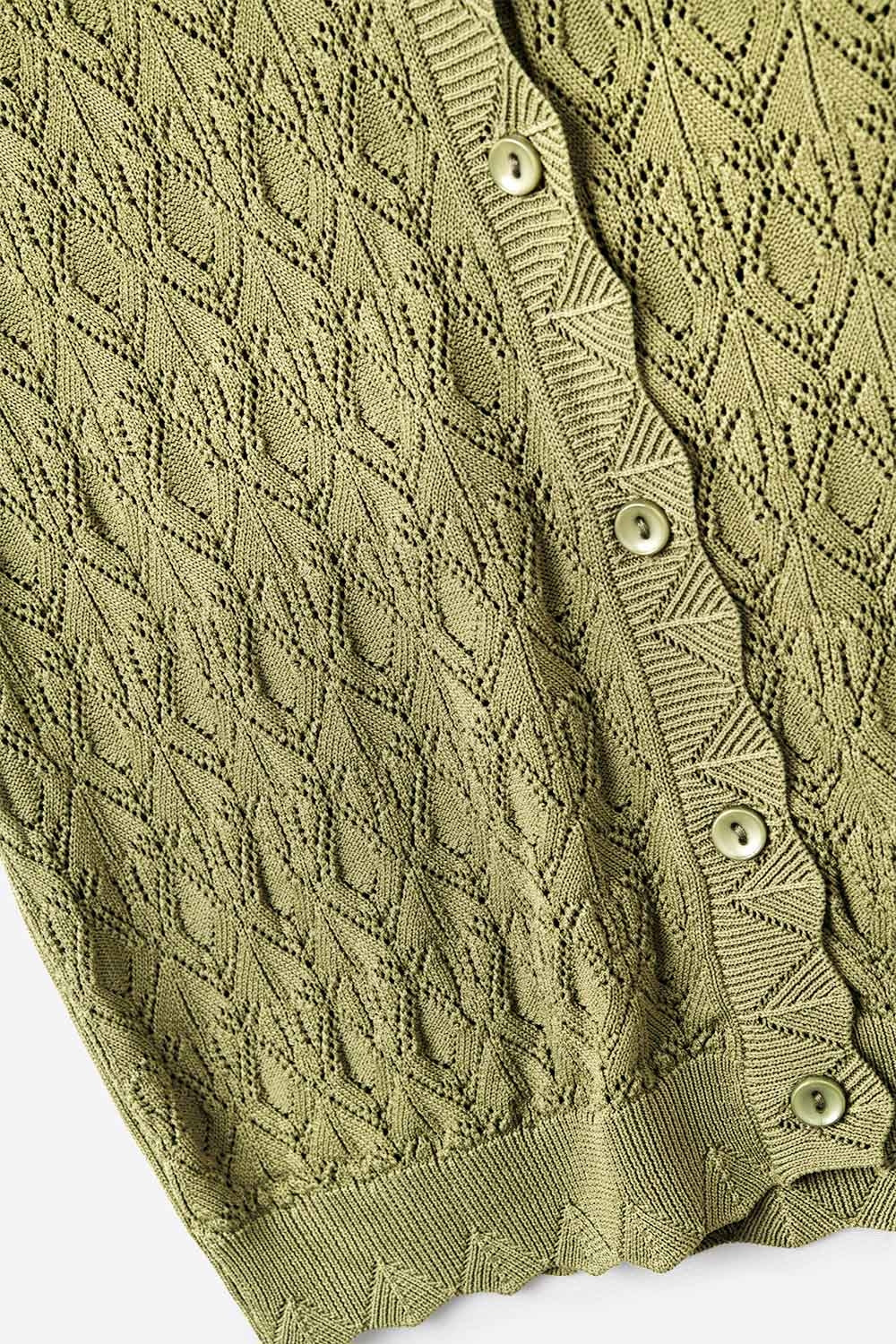 Pointelle Knitted Vest With Scalloped Edges in Khaki - Jumpers