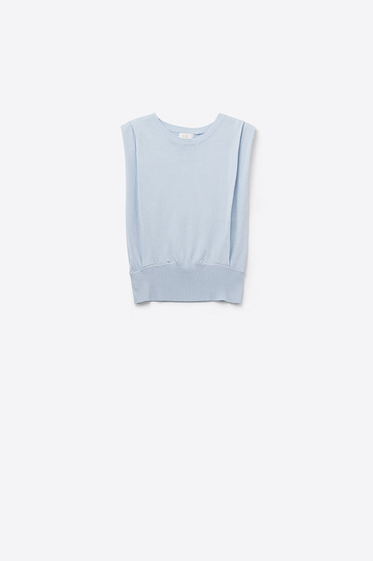 Sleeveless Knited Top With Shoulder Drape in Baby Blue - Jumpers