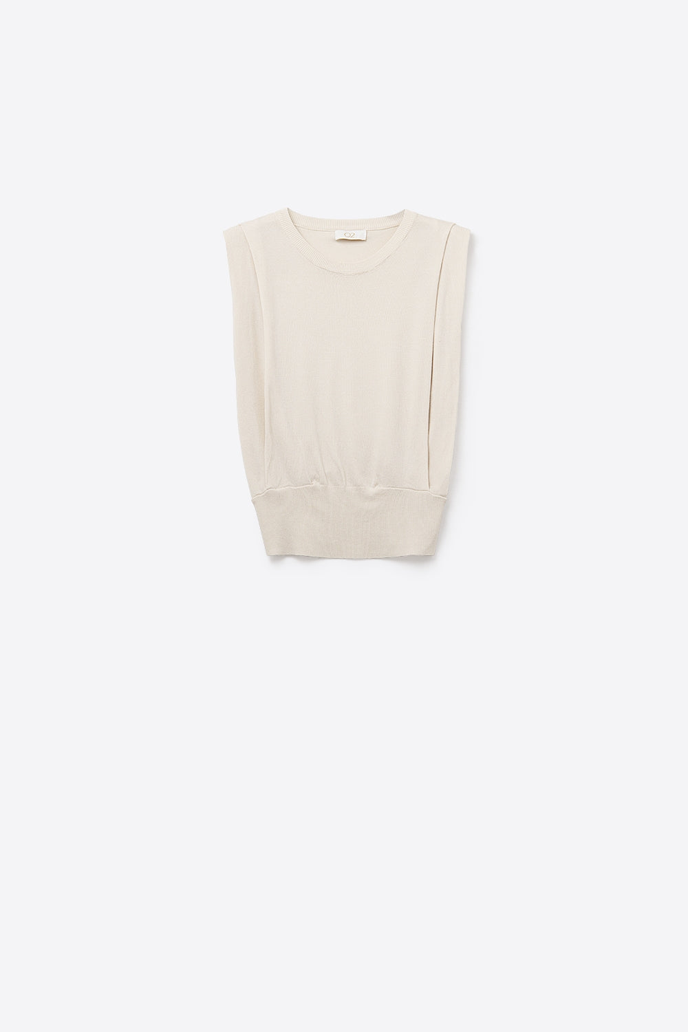 Sleeveless Knited Top With Shoulder Drape in Beige - Jumpers