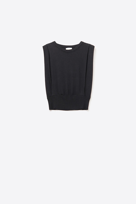 Sleeveless Knited Top With Shoulder Drape in Black - Jumpers