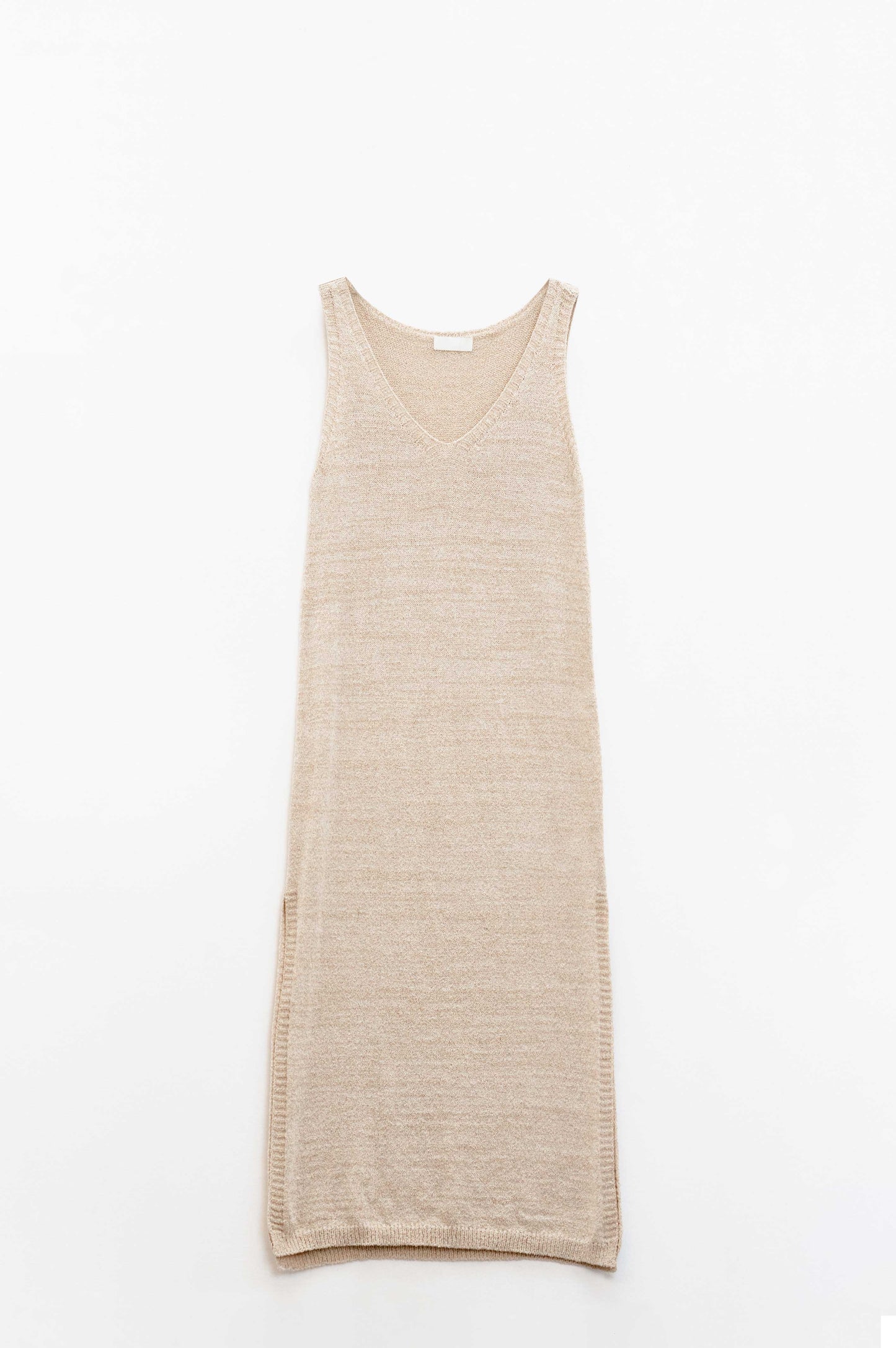 Sleeveless Maxi Beige Dress With Side Slit - Dresses