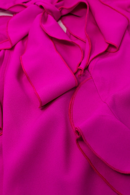 Sleeveless Pink Top with Ruffled Details and High Neck - Tops