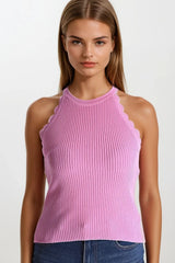 Sleeveless pink top with wave details